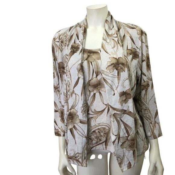 ALFRED DUNNER 3/4 SLEEVES FLORAL light‎ sweater top PXL NWT - Picture 1 of 6